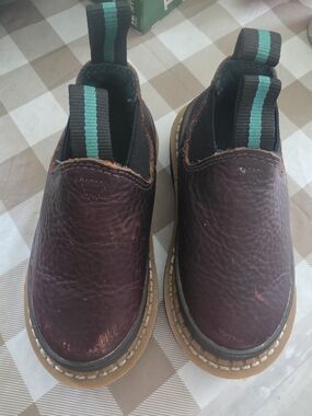 Georgia Boot Kids Chelsea Boots in Dark Brown with Teal Stripe